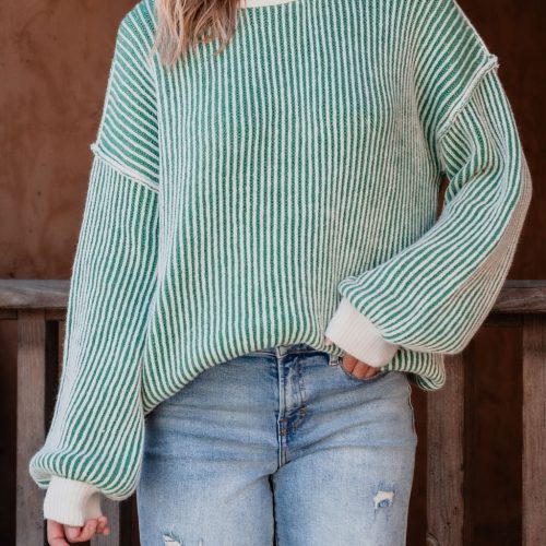 green striped seam detail sweater 766347