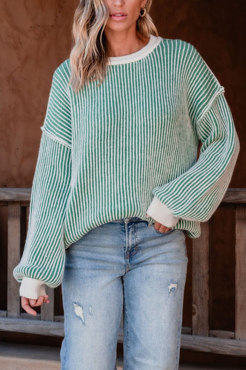 green striped seam detail sweater 766347