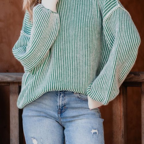 green striped seam detail sweater 887087