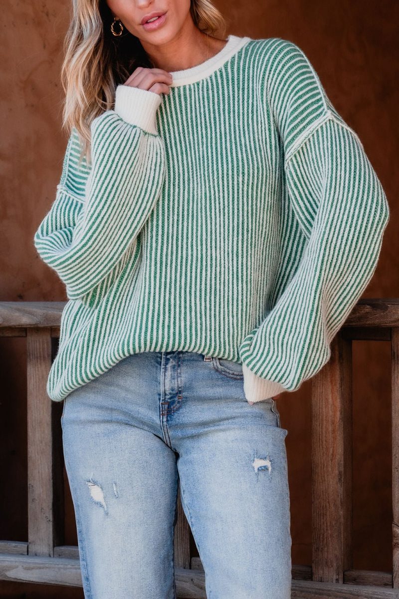 green striped seam detail sweater 887087