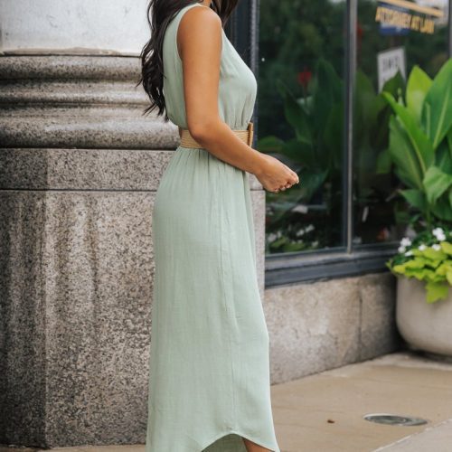 green surplice v neck belted jumpsuit 528439