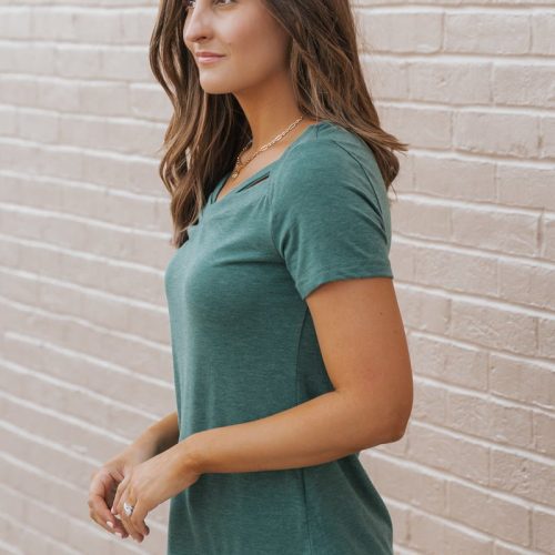 green v neck slit t shirt 320860