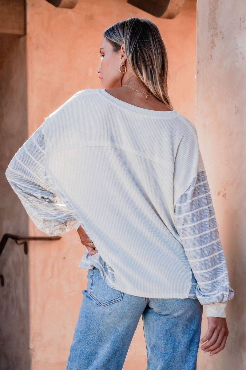 grey and cream contrast striped sweater 644798