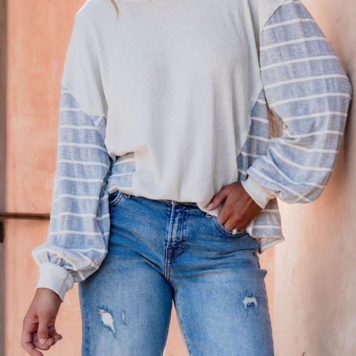 grey and cream contrast striped sweater 940343