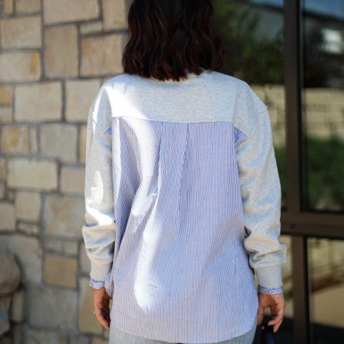 grey and ivory stripe layered sweatshirt 541845