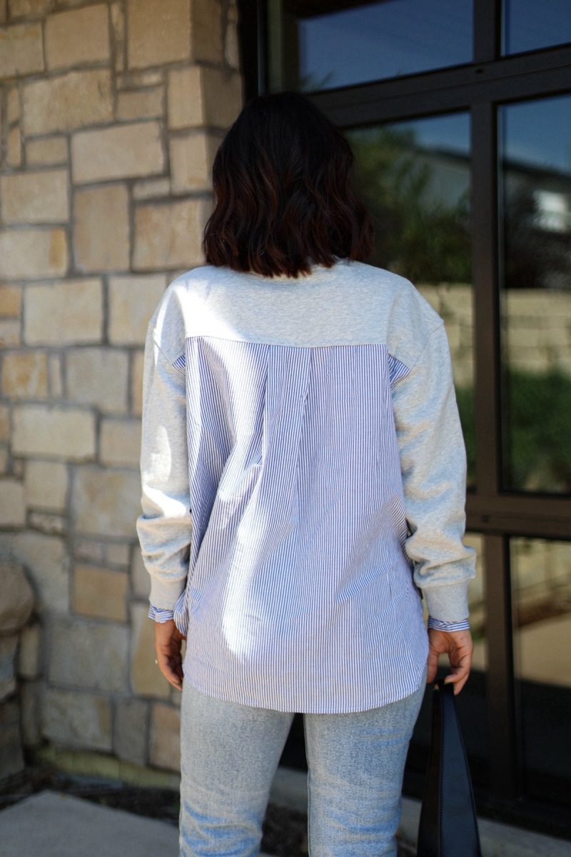 grey and ivory stripe layered sweatshirt 541845