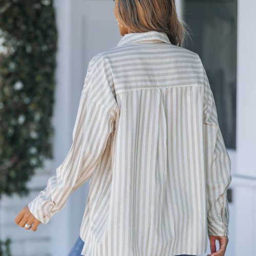 grey and white striped button down shirt 178311