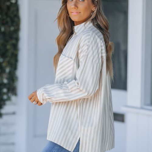 grey and white striped button down shirt 926923