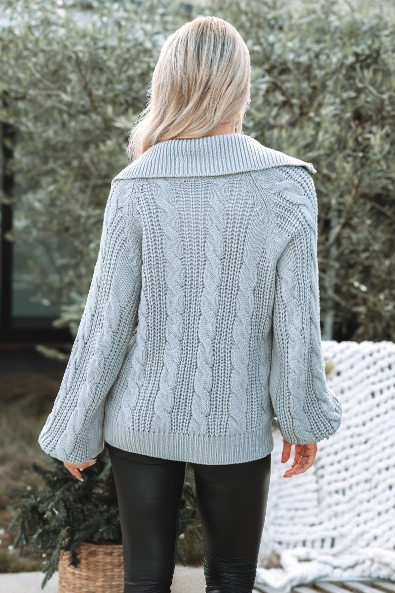 grey cable knit zip up sweater 561907