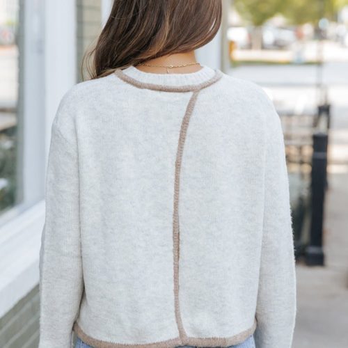 grey contrast stitch open back sweater 498851