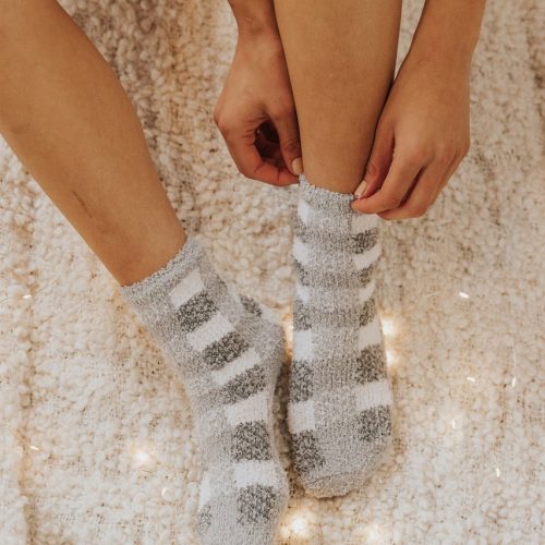 grey gingham plaid fuzzy socks final sale 788332