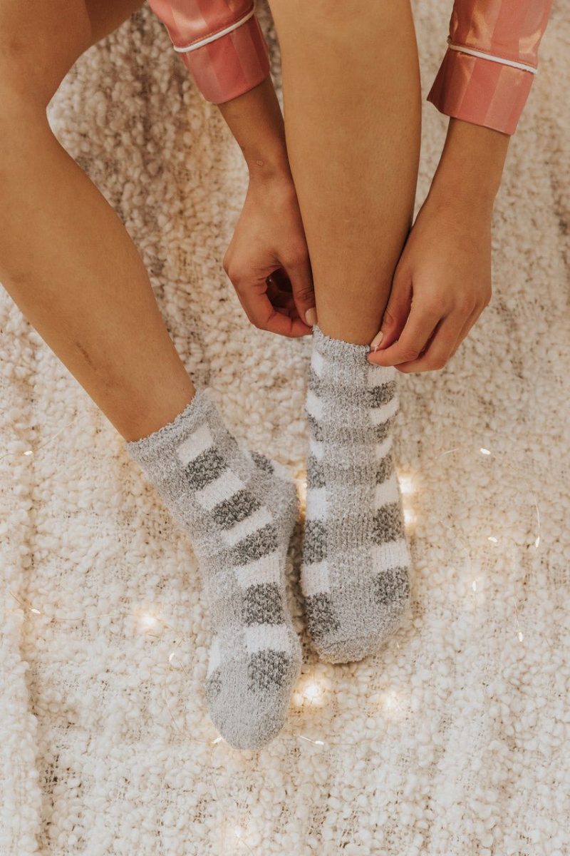 grey gingham plaid fuzzy socks final sale 788332