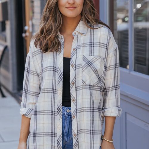 grey plaid button down shirt pre order 275396