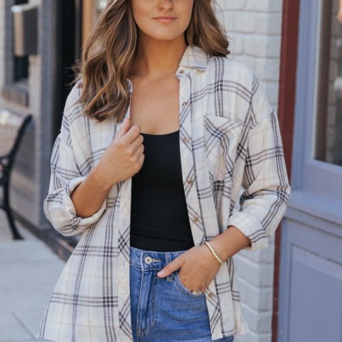 grey plaid button down shirt pre order 350753