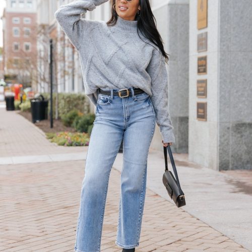 grey textured mock neck sweater 288183