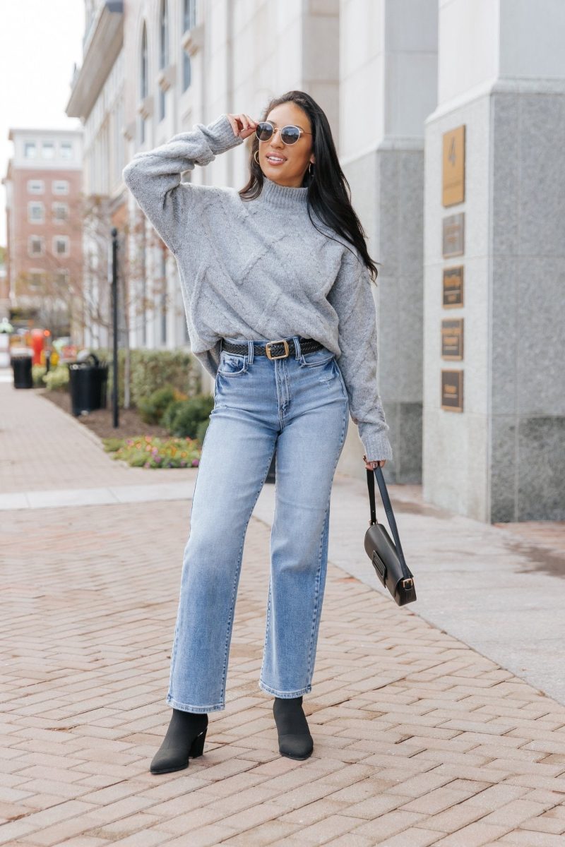 grey textured mock neck sweater 288183