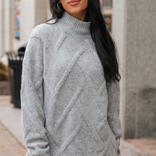 grey textured mock neck sweater 534184