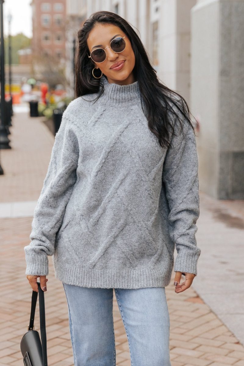 grey textured mock neck sweater 665861