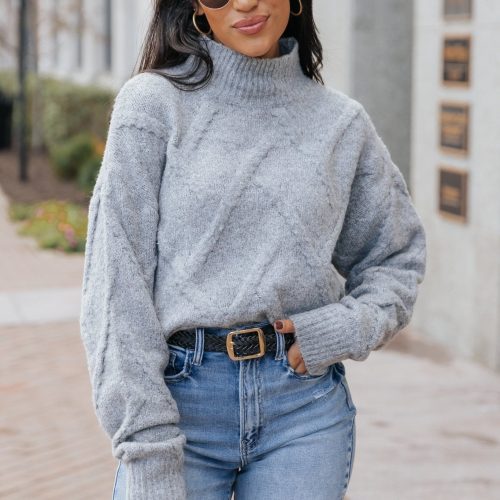 grey textured mock neck sweater 702408