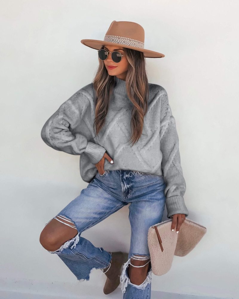 grey textured mock neck sweater 702409