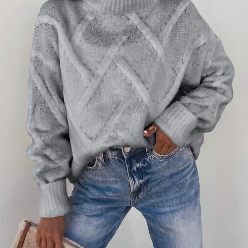 grey textured mock neck sweater 926803