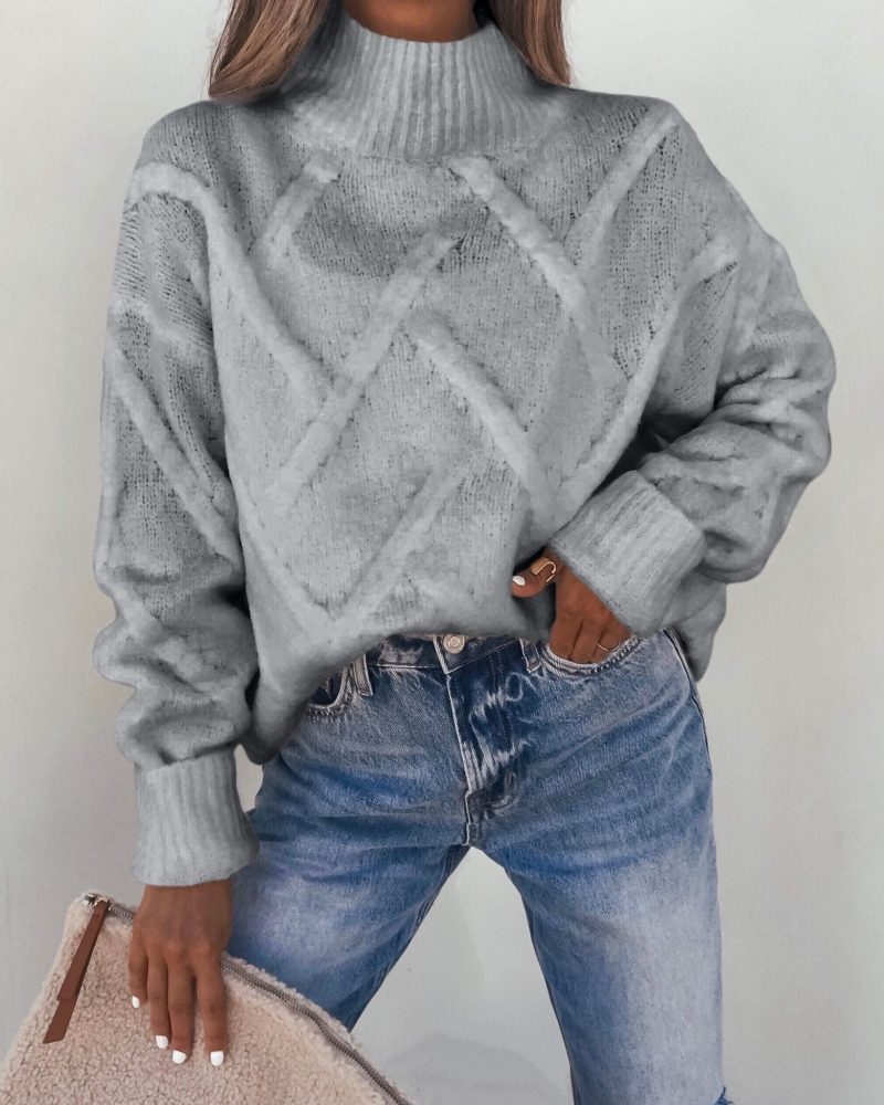 grey textured mock neck sweater 926803