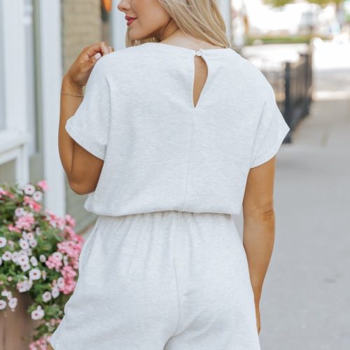 heather grey elastic drawstring romper 123391