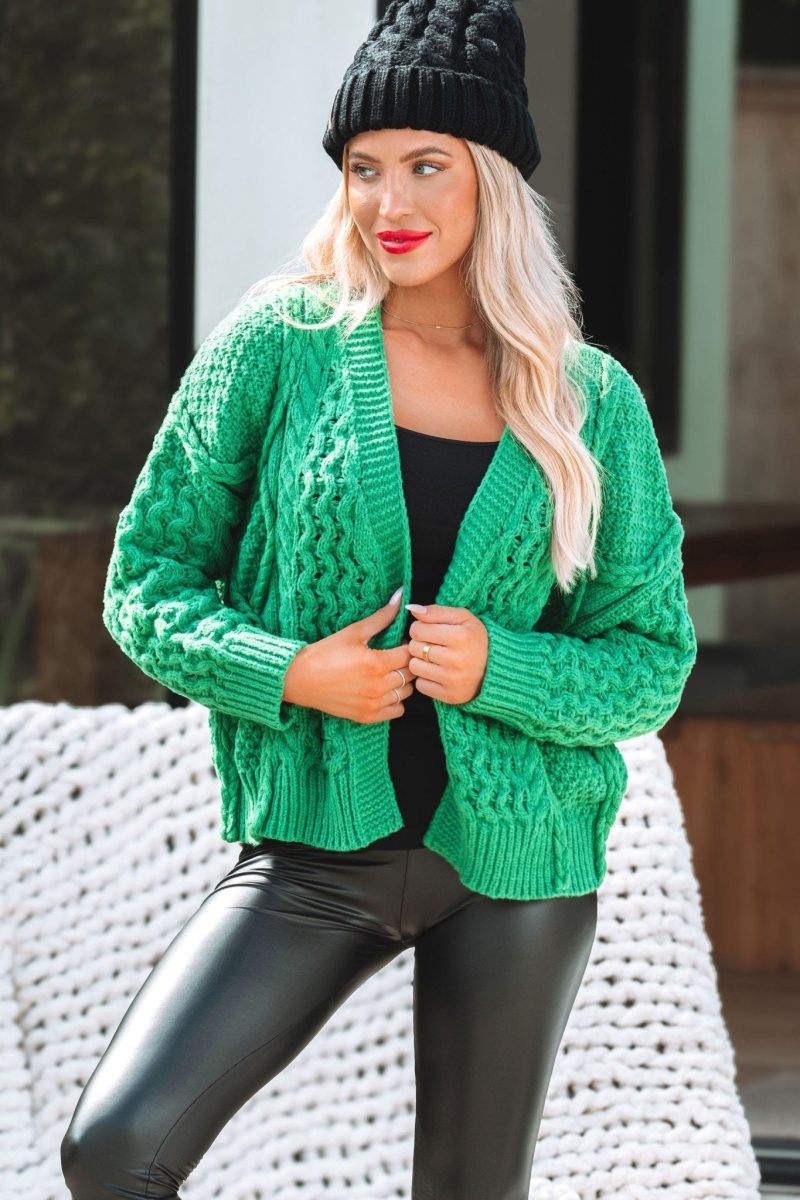 holiday cheer green cable knit cardigan 521753