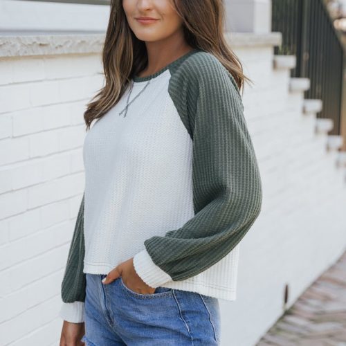 hunter green color block thermal top 750100