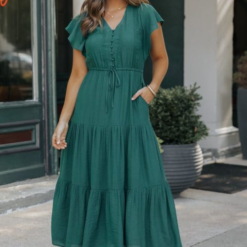 hunter green lace tiered maxi dress pre order 611873