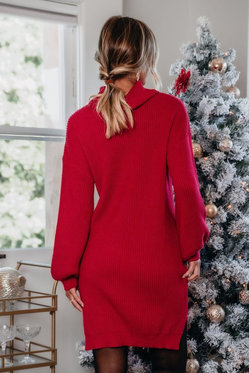 its a beaut turtleneck sweater dress red 439482