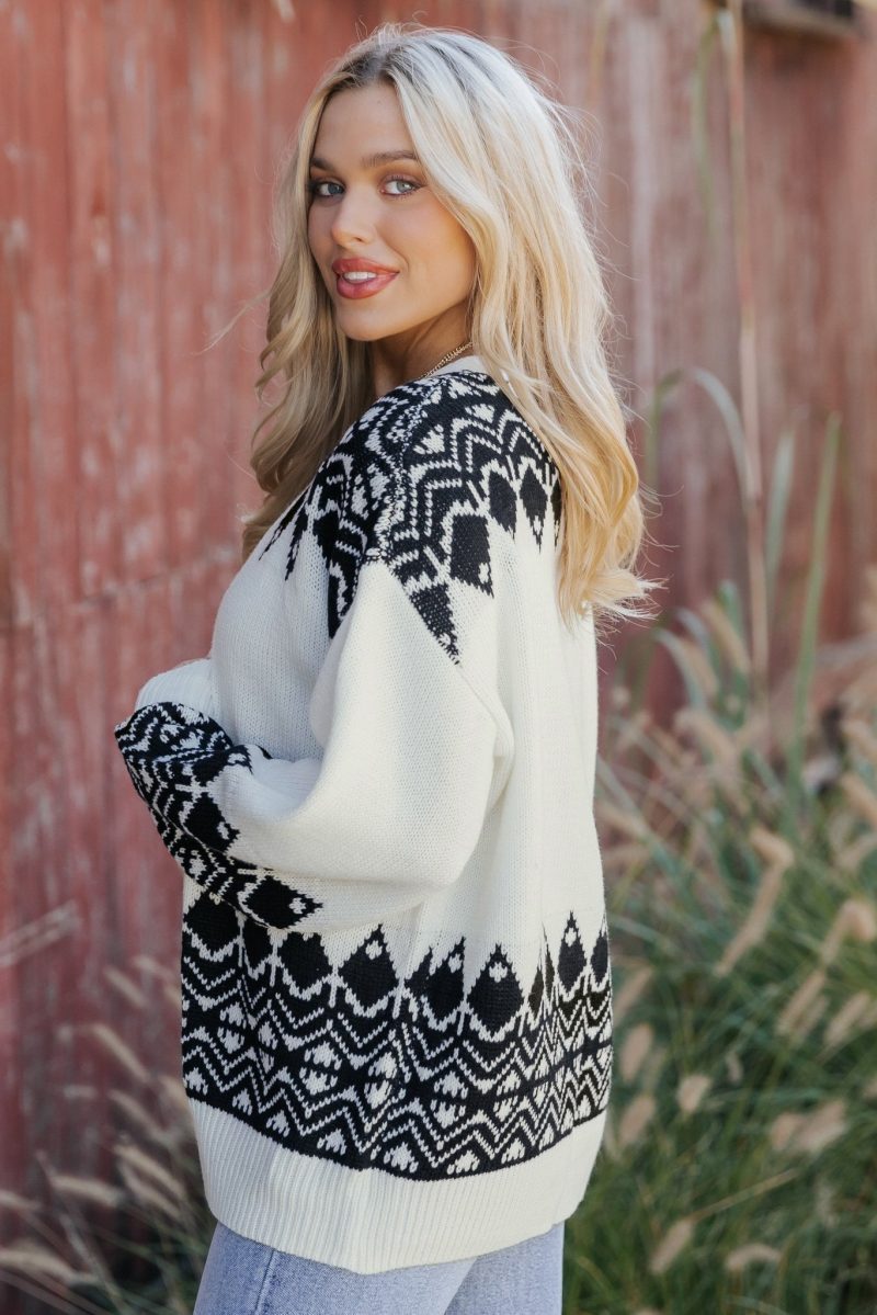 ivory and black aztec print cardigan 248708