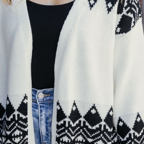 ivory and black aztec print cardigan 811008