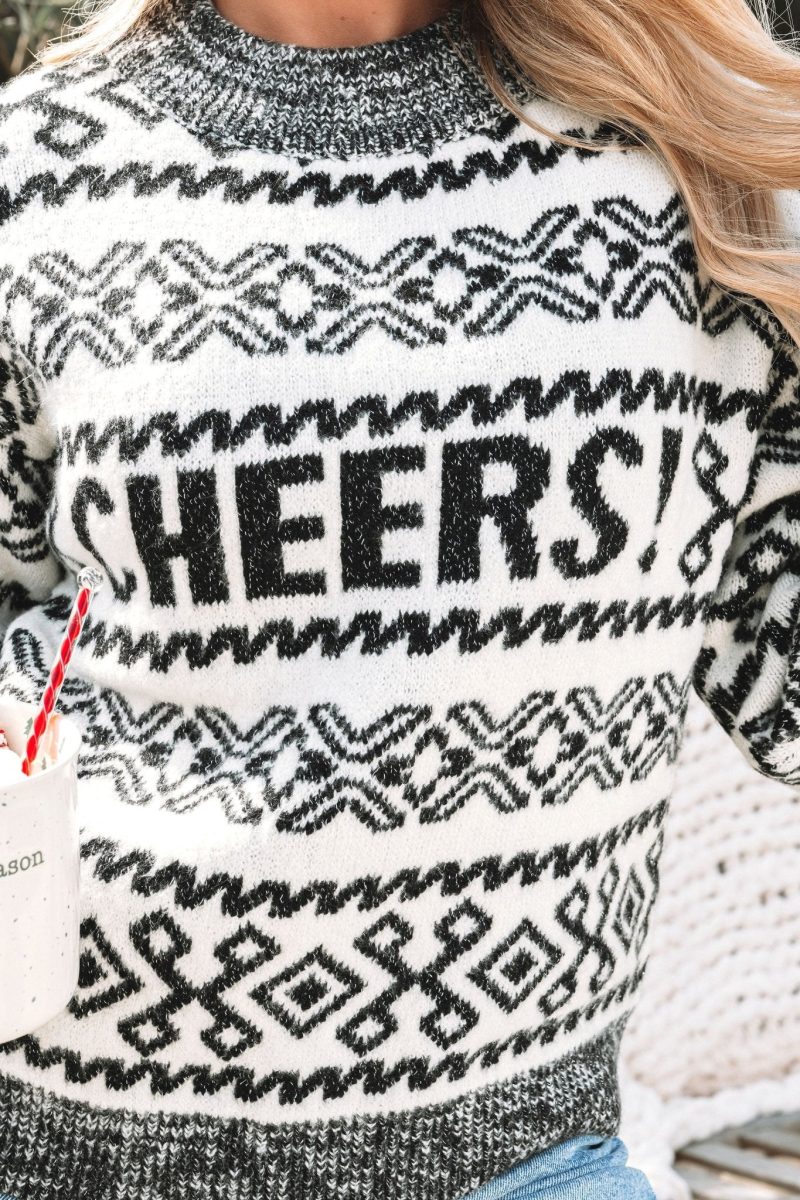 ivory and grey aztec print cheers sweater 158968