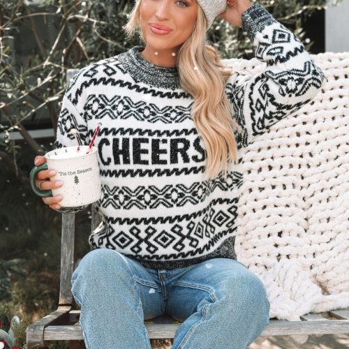 ivory and grey aztec print cheers sweater 315159