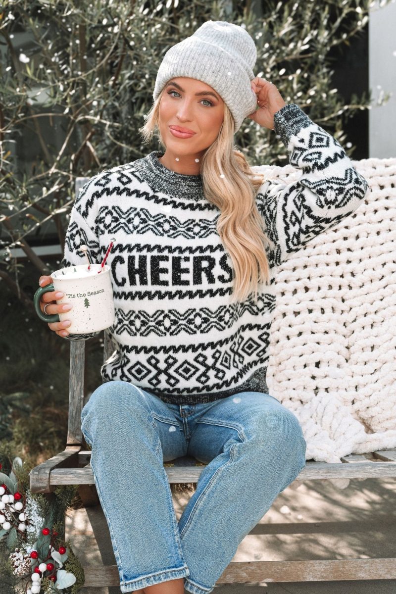 ivory and grey aztec print cheers sweater 315159