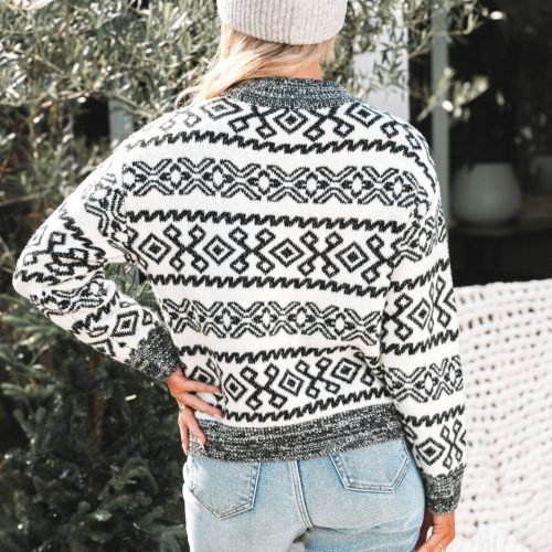 ivory and grey aztec print cheers sweater 365613