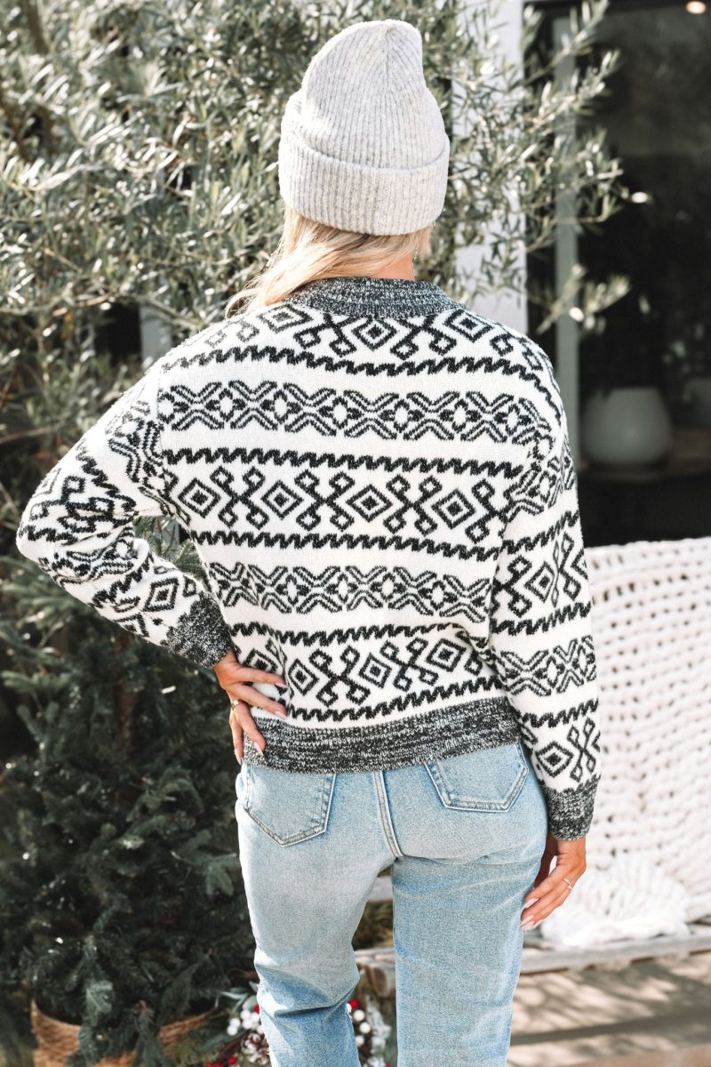 ivory and grey aztec print cheers sweater 365613