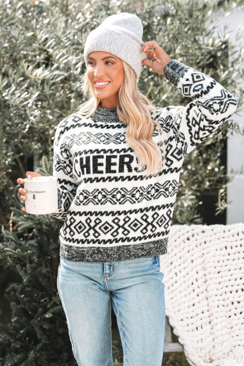 ivory and grey aztec print cheers sweater 899851