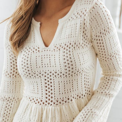 ivory crochet light weight peplum sweater final sale 196305