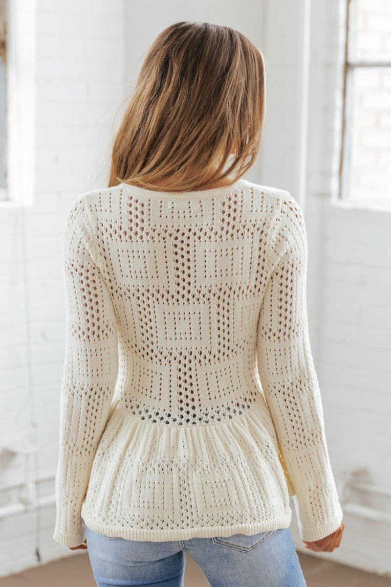 ivory crochet light weight peplum sweater final sale 756519