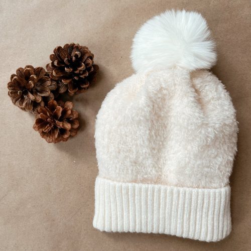 ivory faux fur teddy pom beanie 260599