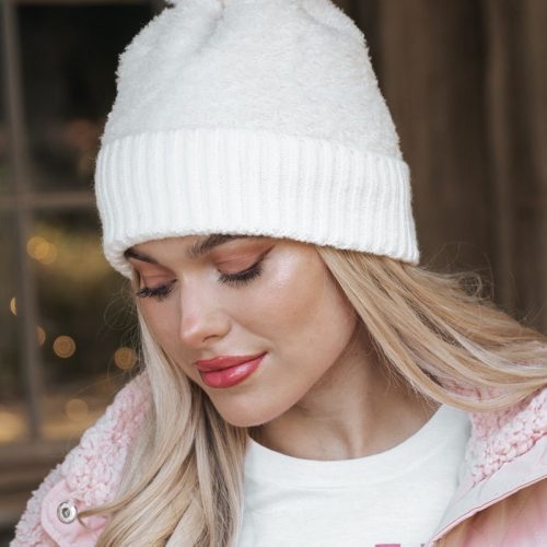 ivory faux fur teddy pom beanie 504924