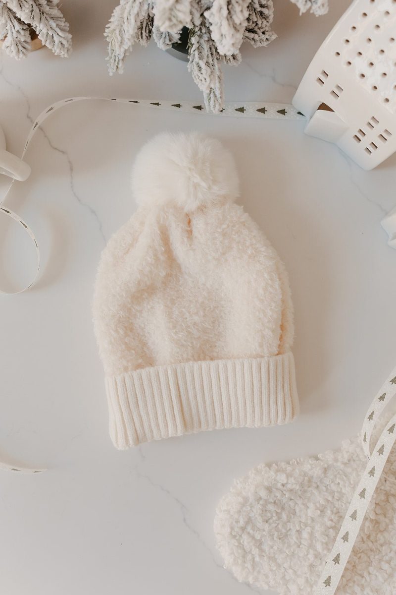 Ivory Faux Fur Teddy Pom Beanie - Magnolia Boutique