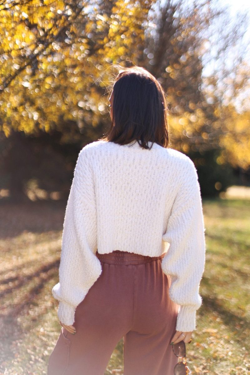 ivory popcorn knit cropped sweater 214500