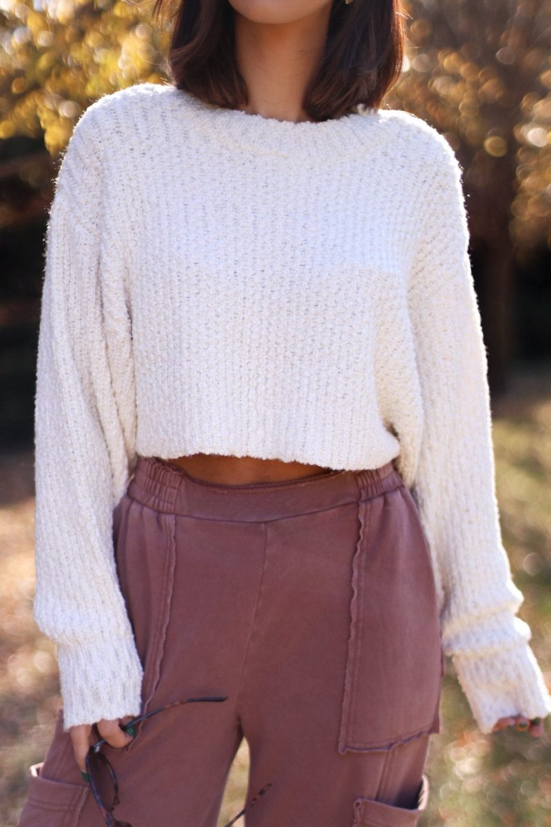 ivory popcorn knit cropped sweater 538601