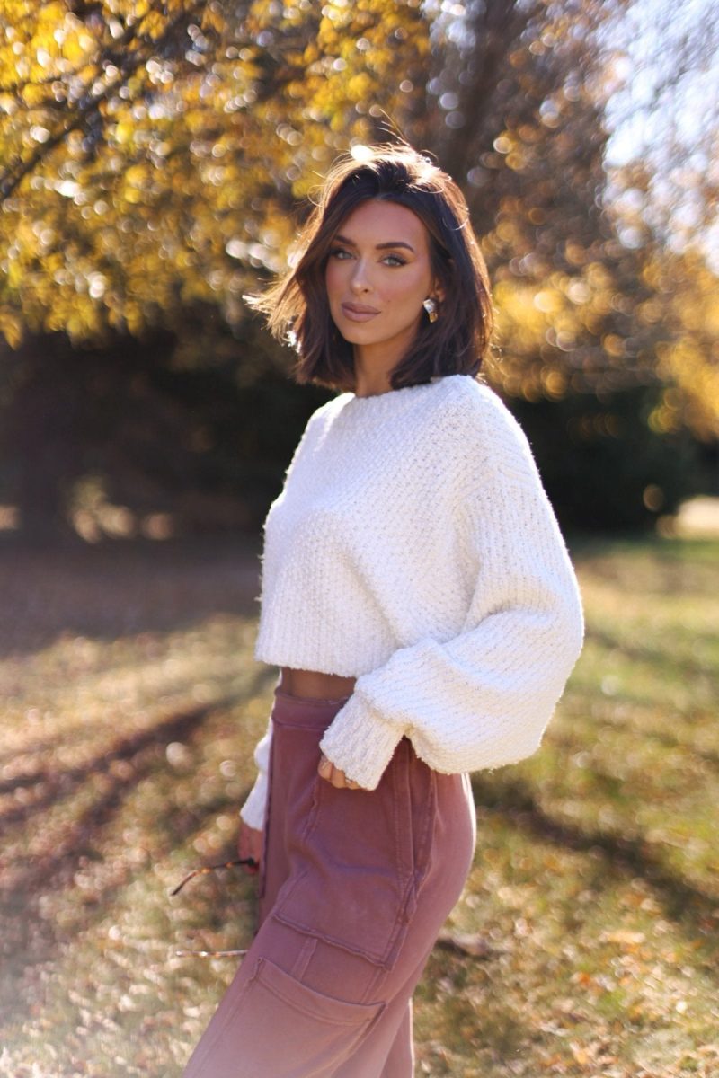 ivory popcorn knit cropped sweater 819750