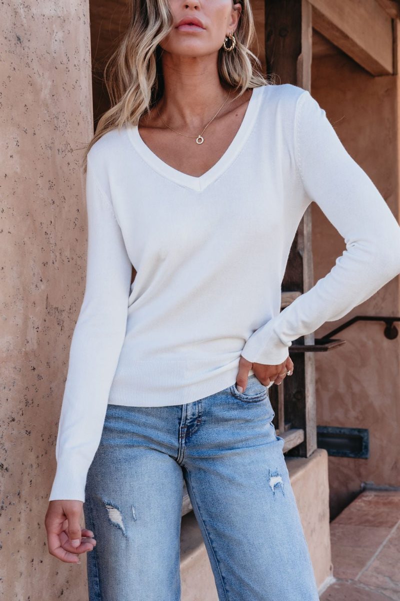 ivory soft v neck sweater 354207