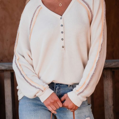 ivory v neck button up top 886600