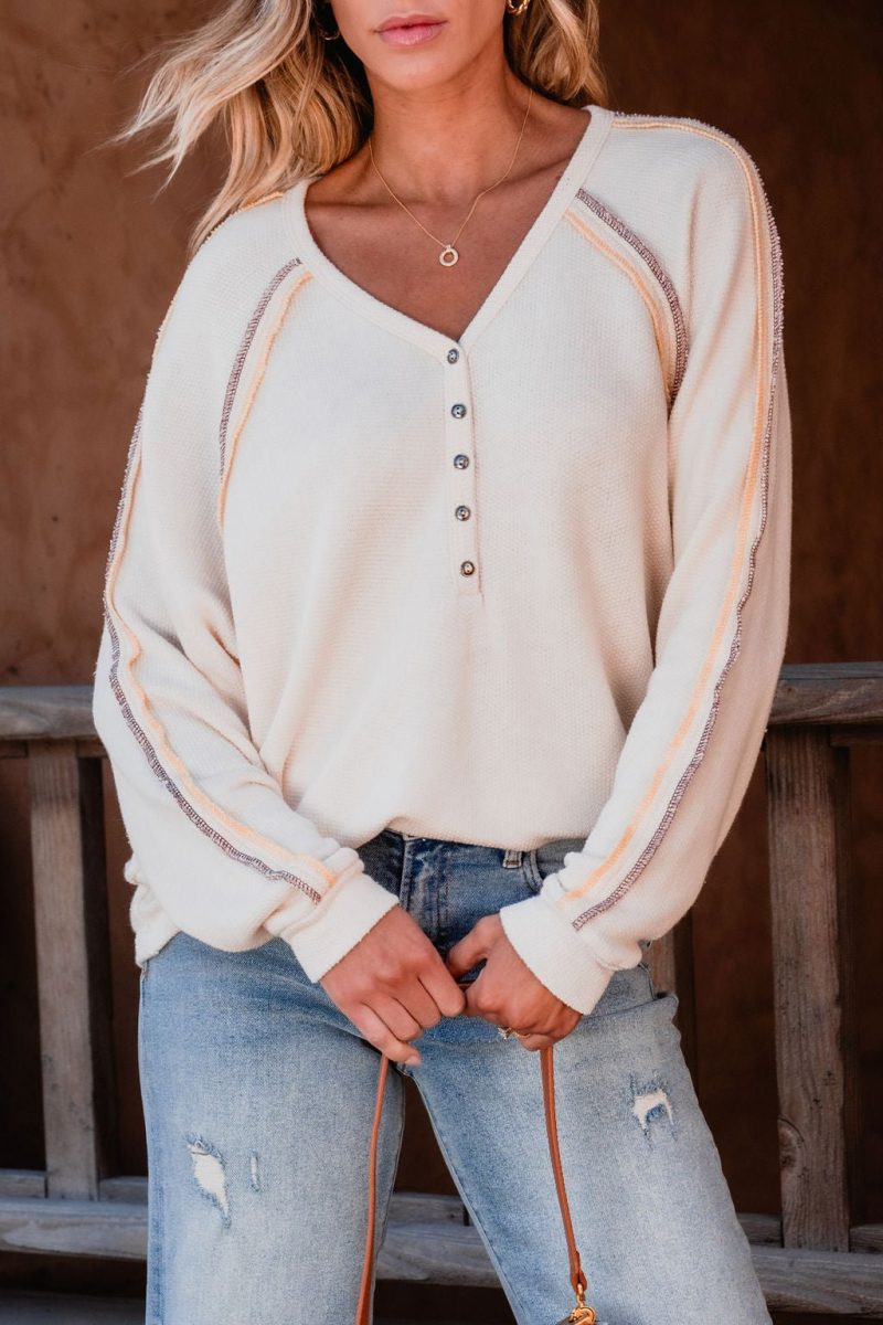 ivory v neck button up top 886600